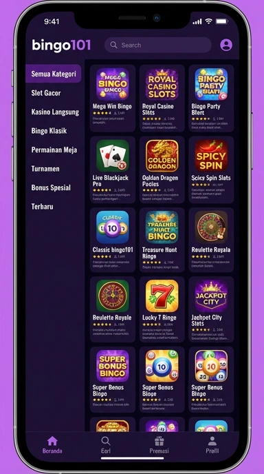 Tampilan katalog aplikasi bingo101