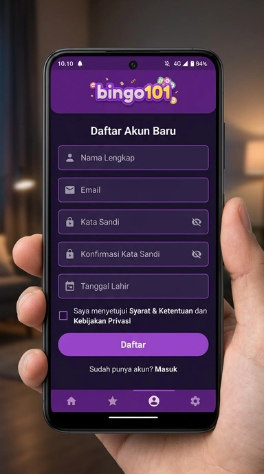Tampilan halaman daftar bingo101