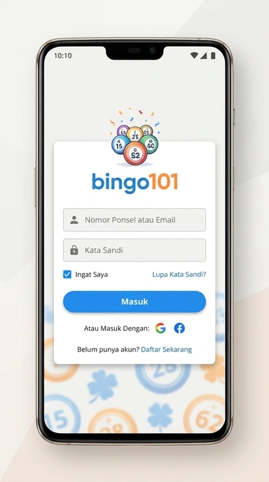 Tampilan halaman login bingo101